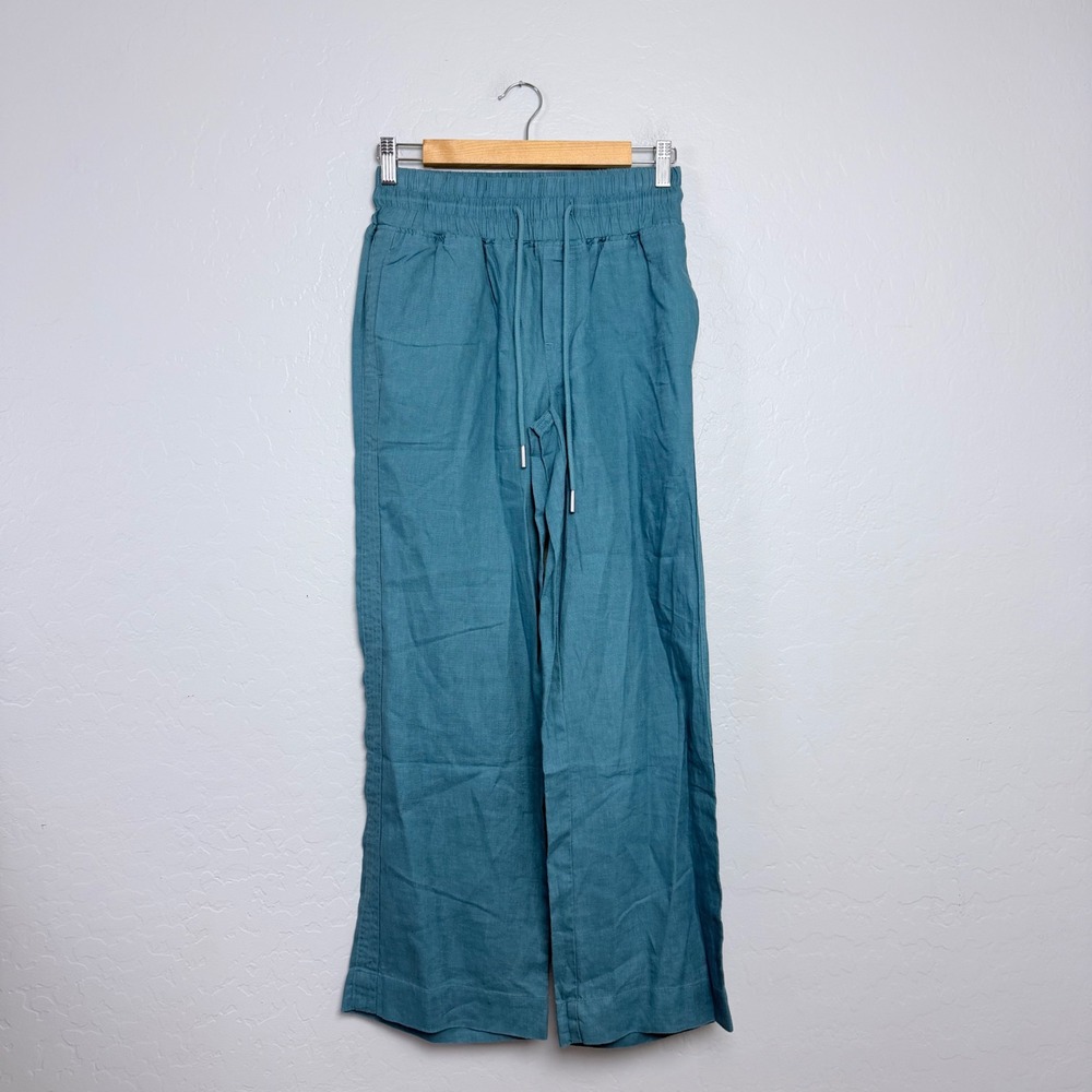 NEW Quince Teal Blue 100% Linen Wide Leg Drawstring Pants Women's XS